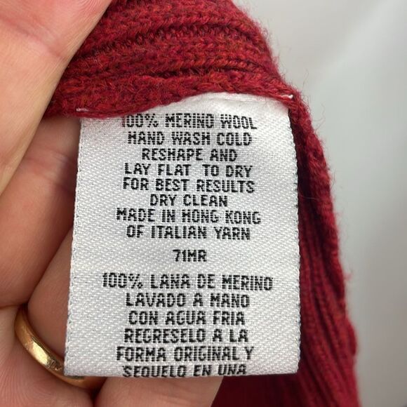 Eileen Fisher Open Front Ribbed Cardigan Sweater 100% Merino Wool Deep Red Med - Picture 11 of 13